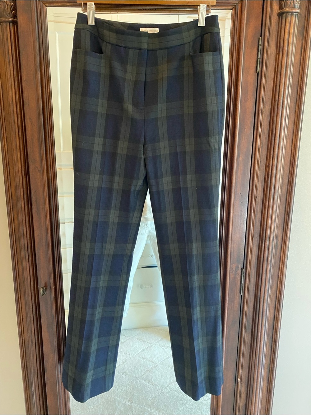 ANN MASHBURN Navy and Green Plaid Dress Trousers, Size 6
